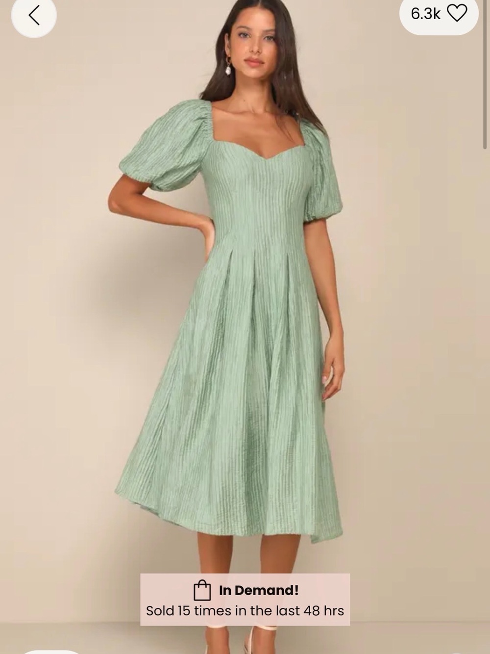 Lulu’s Sage Green Puff-Sleeve Midi Dress XL NWT